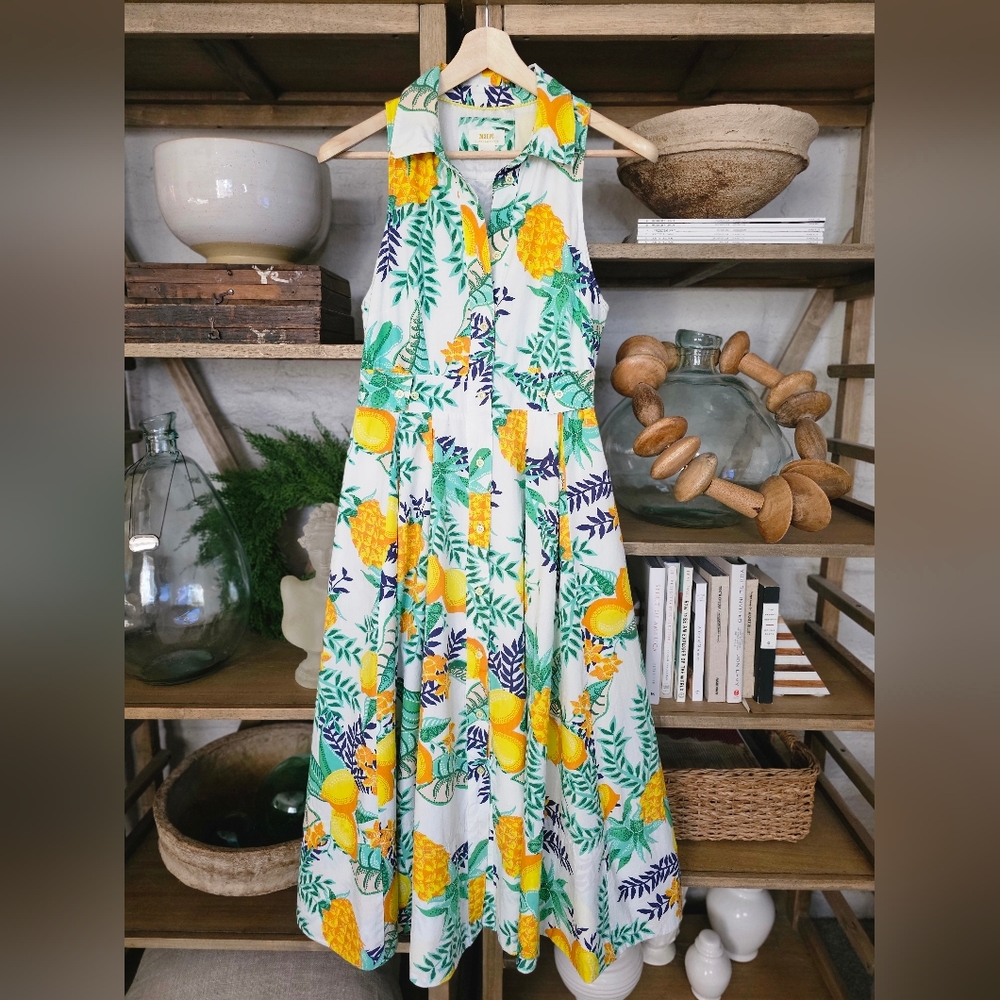 Anthropologie Maeve Lemon Midi Cotton Shirt Dress M